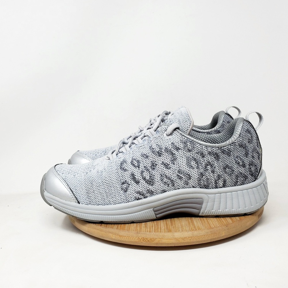 Orthofeet Coral Shoes Womens 7.5 D WIDE Grey Knit Leopard Comfort Sneaker 980
